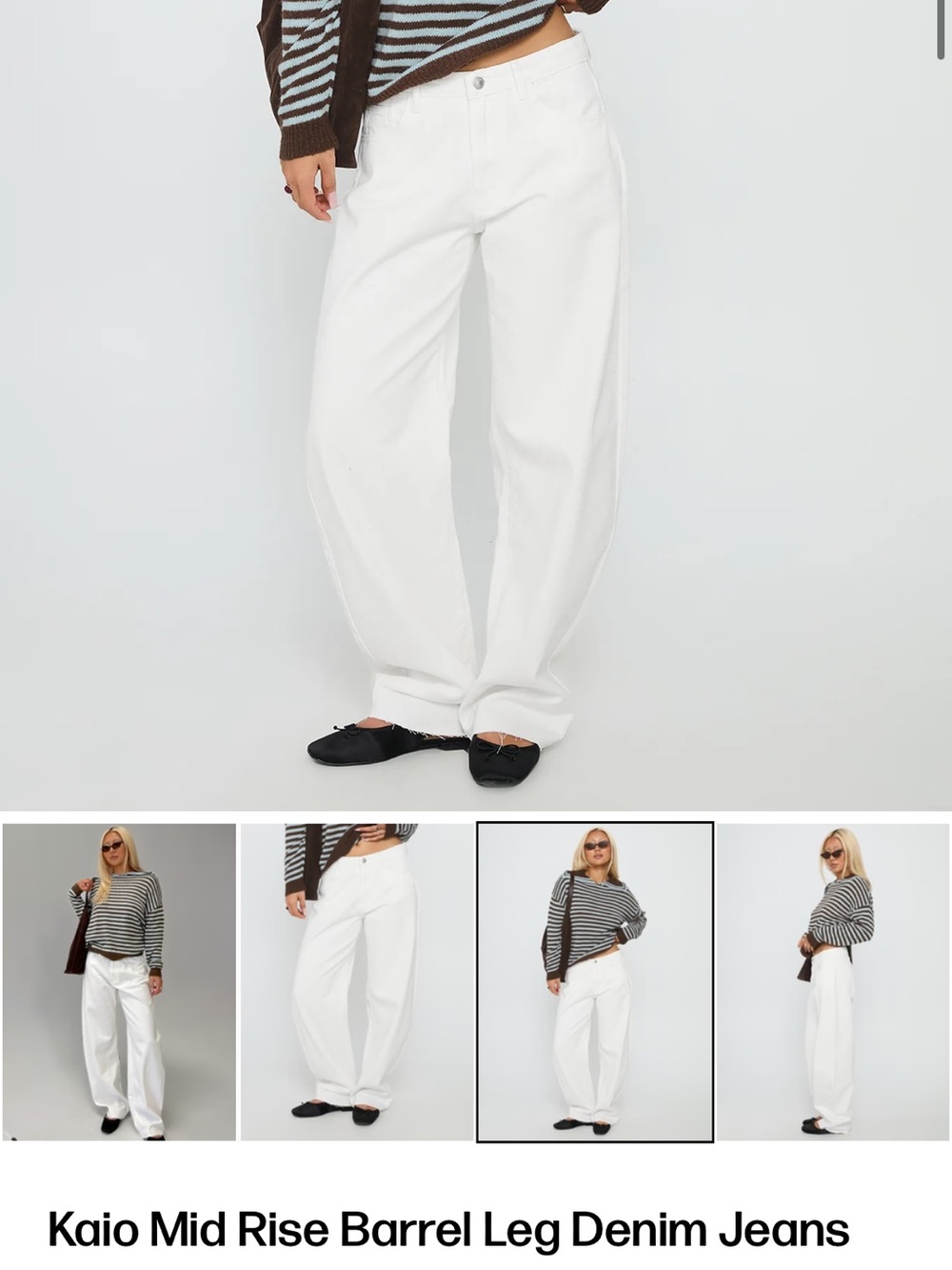 Princess Polly White Mid-Rise Barrel Leg Jeans